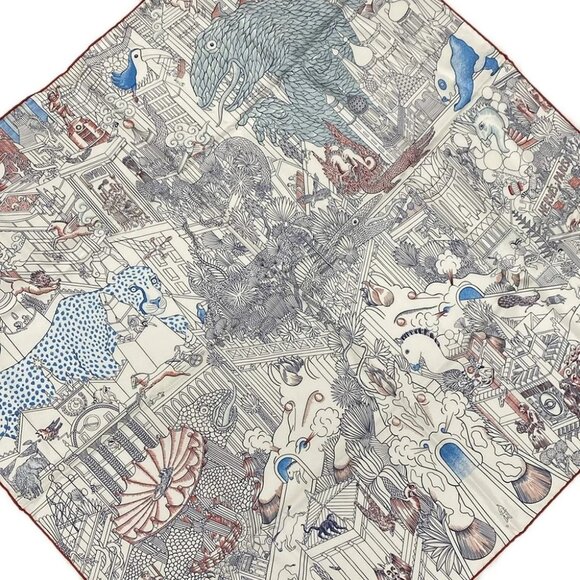 HERMES Carre 90 - White Navy Multi Scarf - Picture 1 of 6